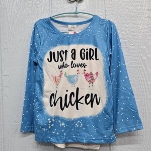 NWT 6/7 Blue Kids Shirt - Just a Girl Who Loves Chickens Outfit
